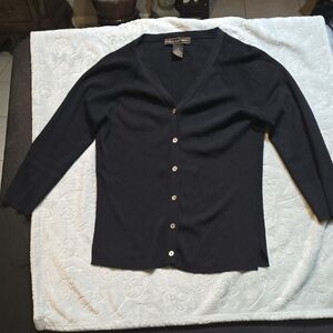 Linda Matthews Women’s Black V-Neck Button Sweater